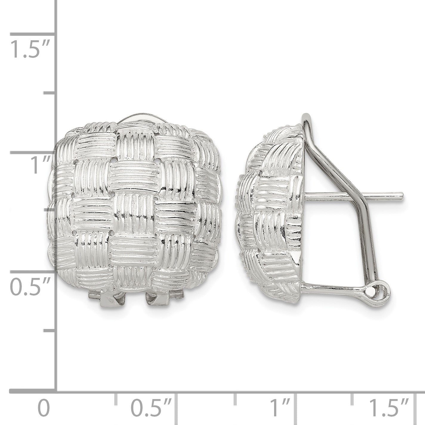 Sterling Silver Rhod-pltd Polished Woven Square Omega Back Earrings