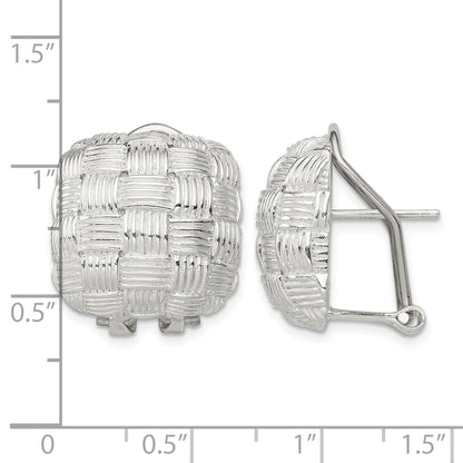 Sterling Silver Rhod-pltd Polished Woven Square Omega Back Earrings