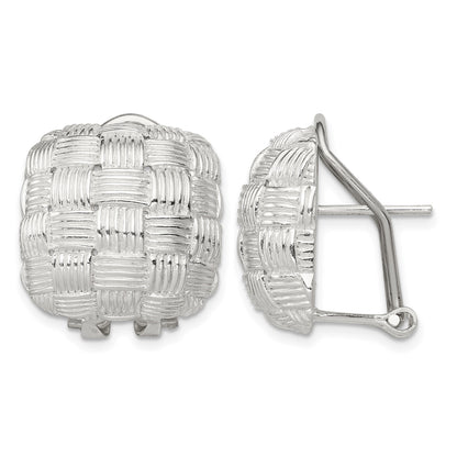 Sterling Silver Rhod-pltd Polished Woven Square Omega Back Earrings