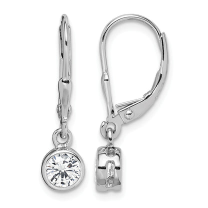 Sterling Silver Rhodium-plated Polished Round 5mm CZ Leverback Earrings