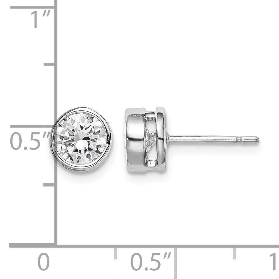 Sterling Silver RH-plated Polished 6mm Round CZ Bezel Set Stud Earrings