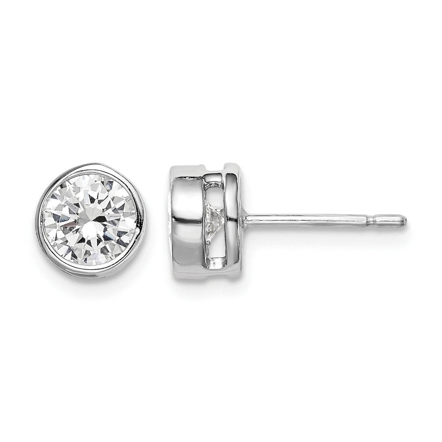 Sterling Silver RH-plated Polished 6mm Round CZ Bezel Set Stud Earrings