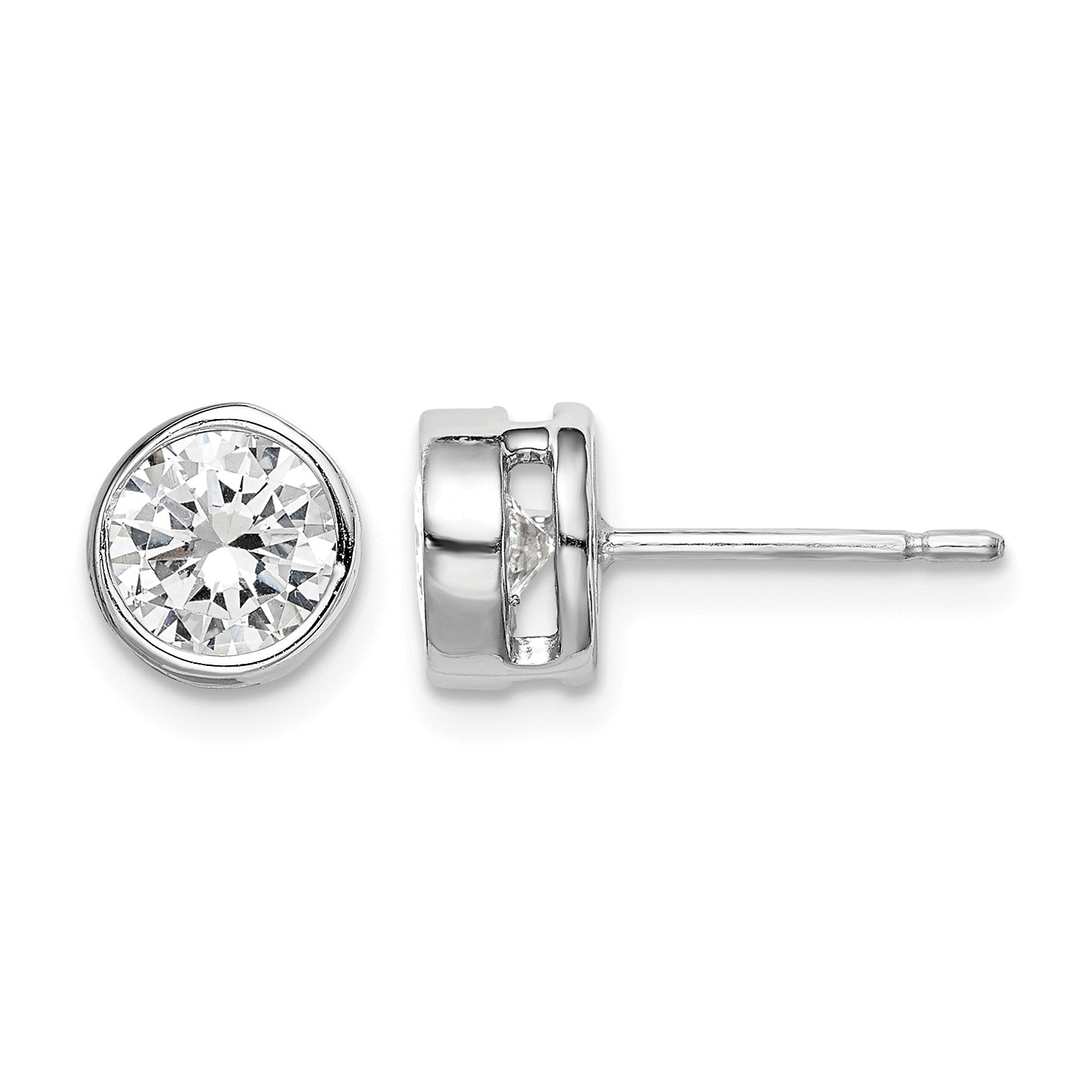 Sterling Silver RH-plated Polished 6mm Round CZ Bezel Set Stud Earrings