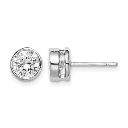 Sterling Silver RH-plated Polished 6mm Round CZ Bezel Set Stud Earrings