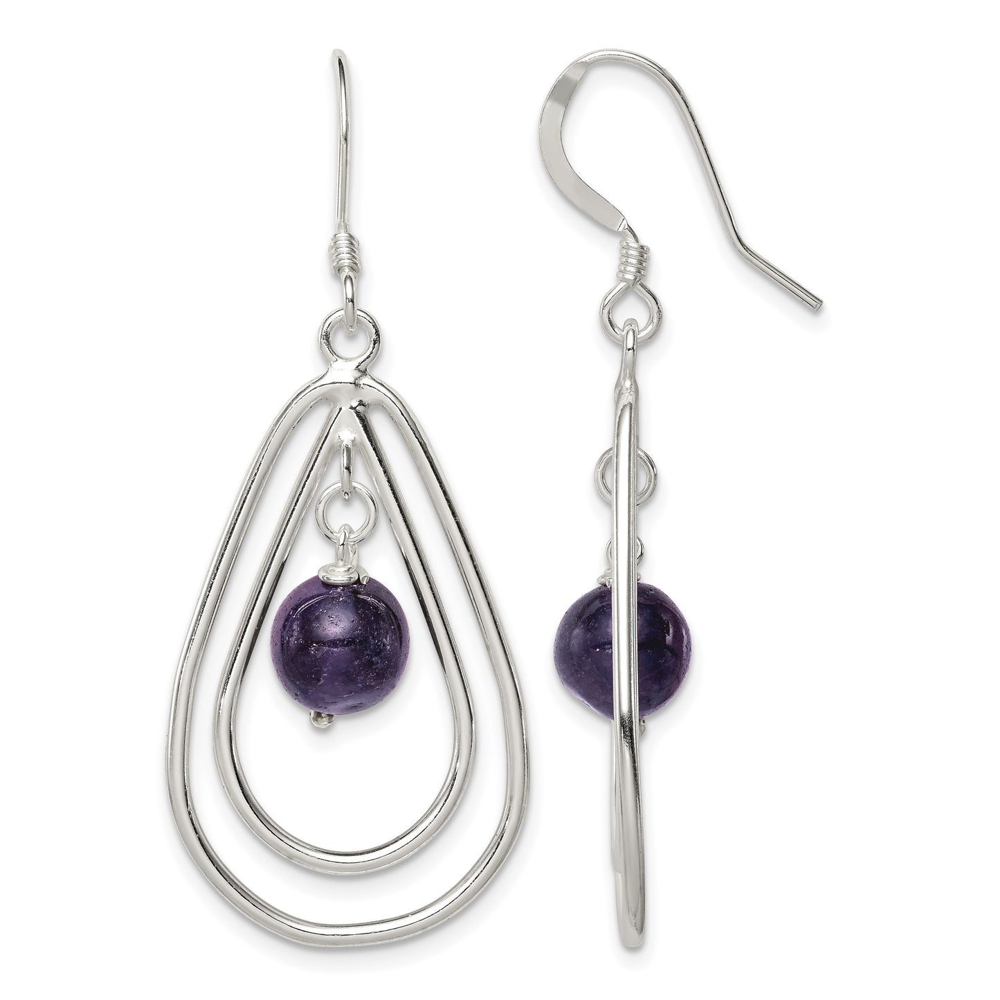 Sterling Silver Polished Amethyst Teardrop Dangle Earrings