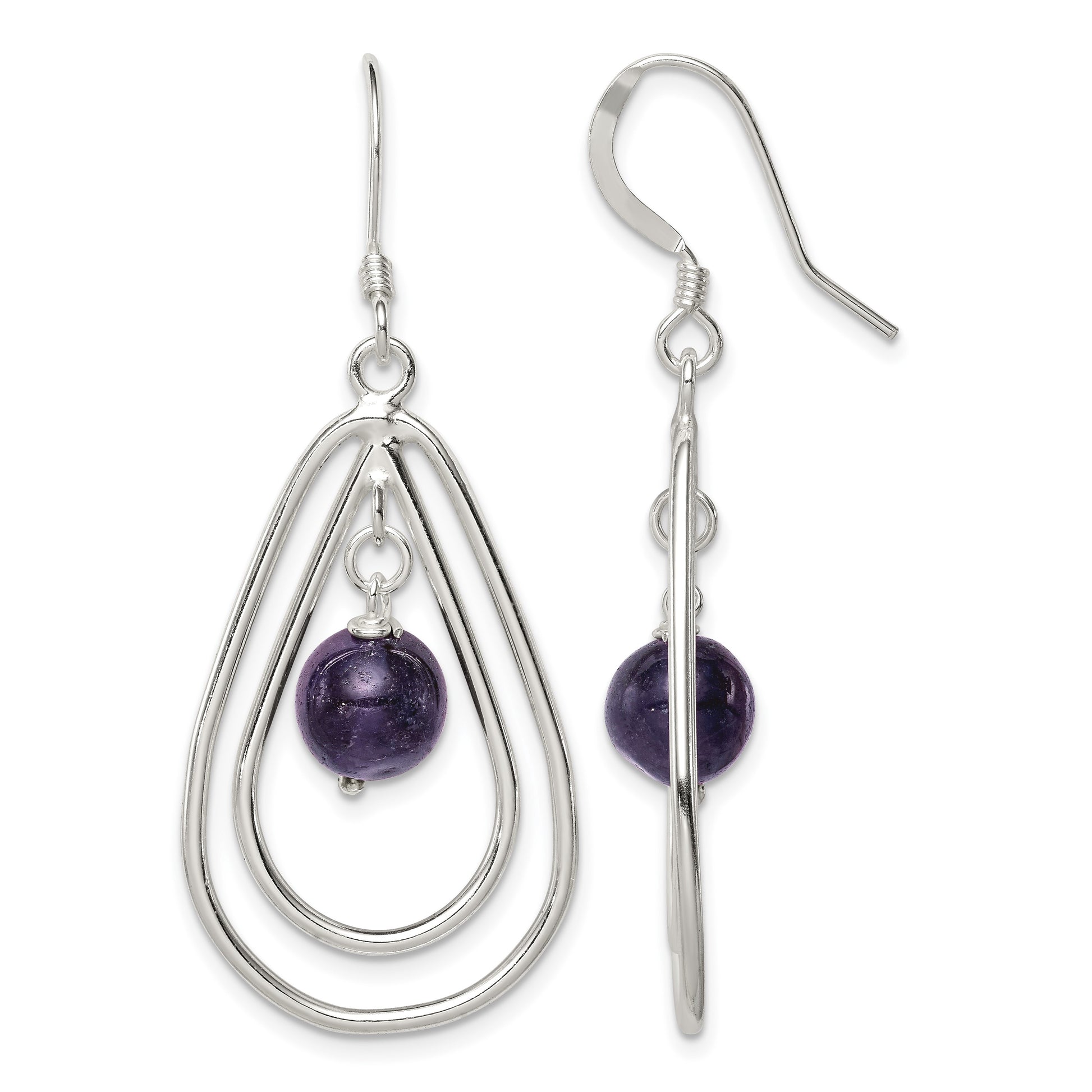 Sterling Silver Polished Amethyst Teardrop Dangle Earrings