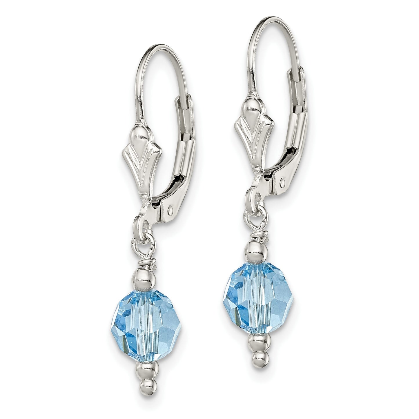 Sterling Silver Blue Crystal Leverback Earrings