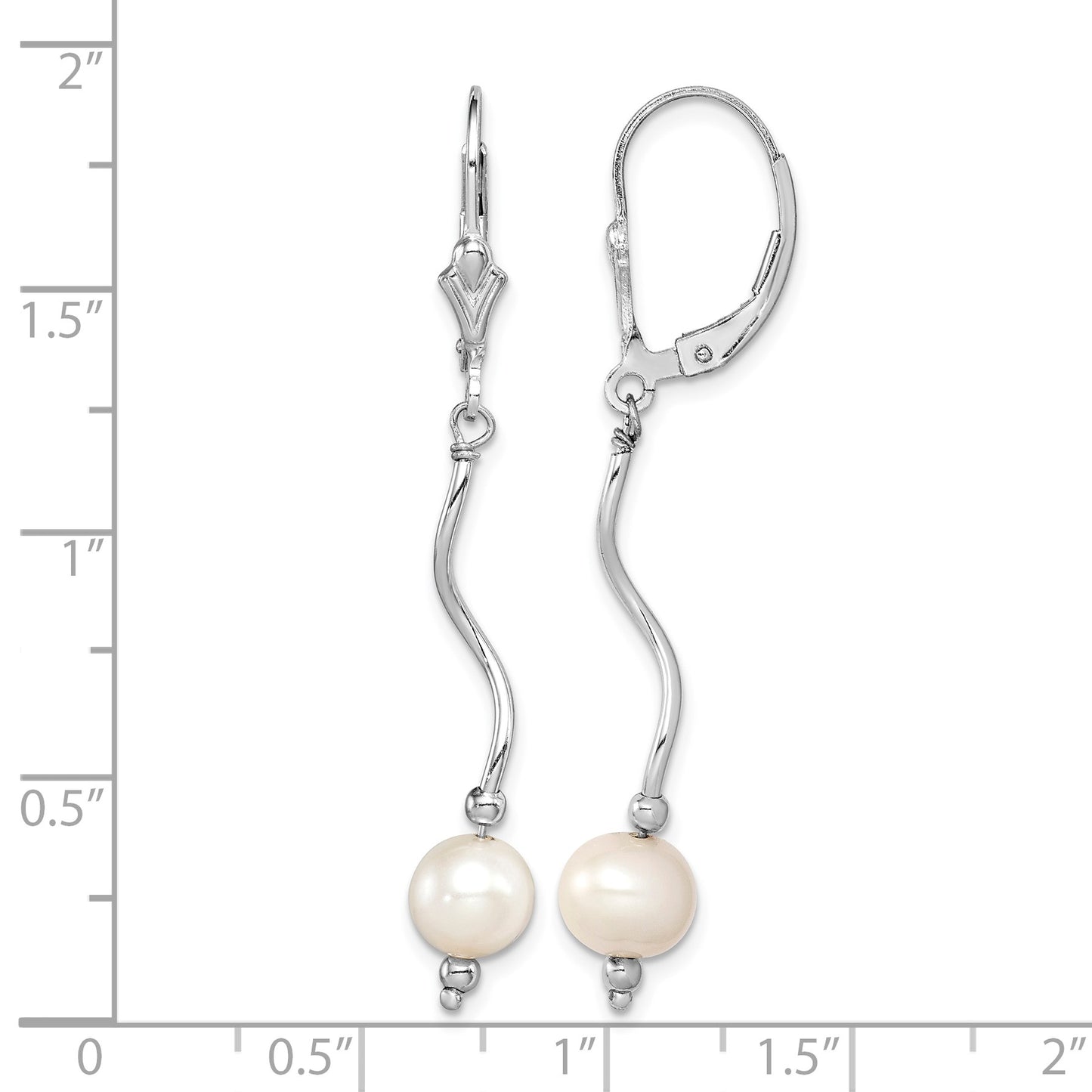 Sterling Silver Rhodium-plated 6-7mm White Semi-Round Freshwater Cultured Pearl Leverback Dangle Earrings