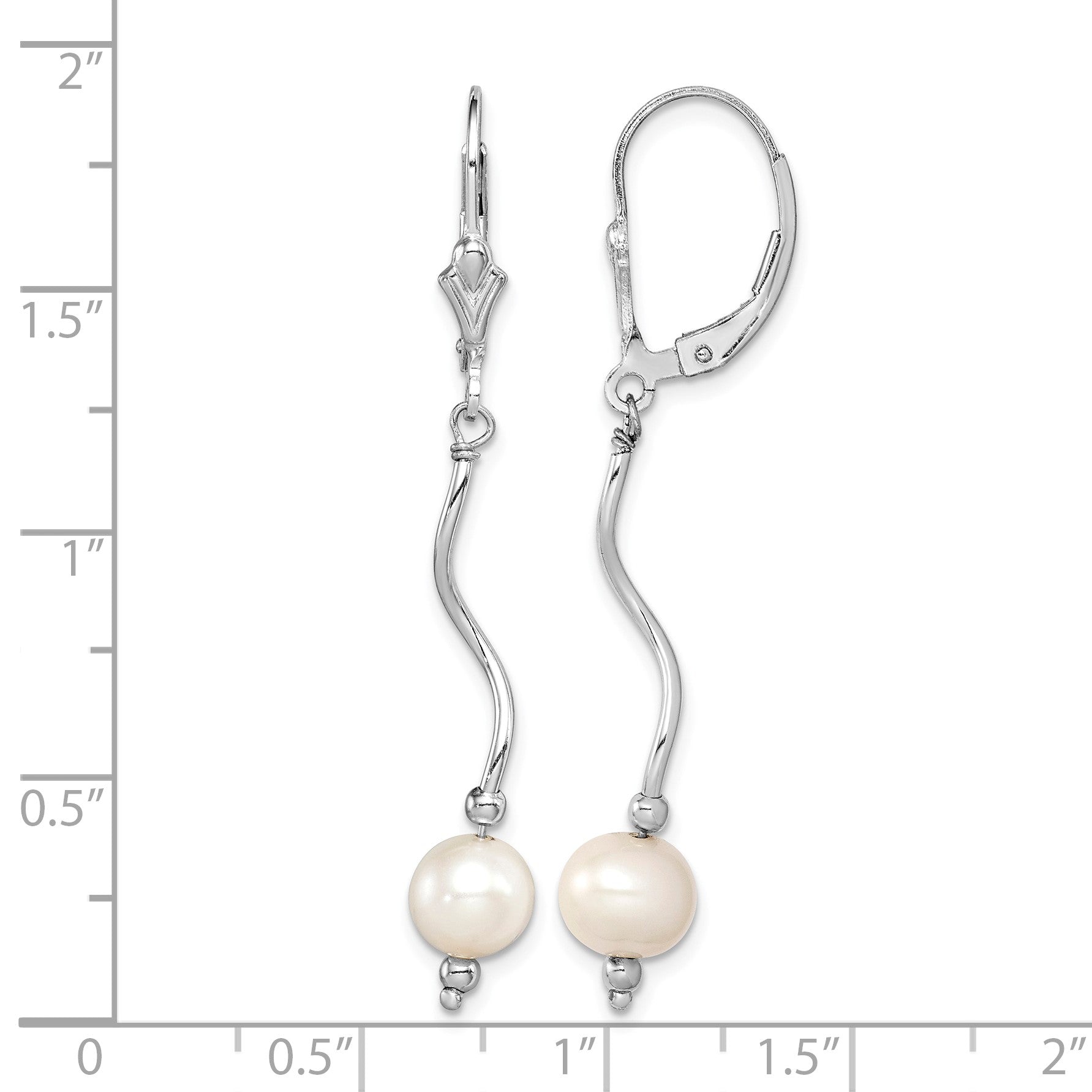 Sterling Silver Rhodium-plated 6-7mm White Semi-Round Freshwater Cultured Pearl Leverback Dangle Earrings