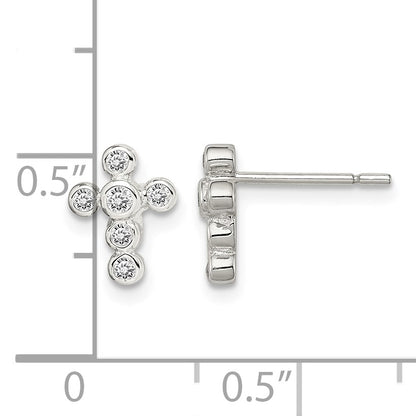 Sterling Silver Rhodium-plated Polished Bezel CZ Cross Post Earrings
