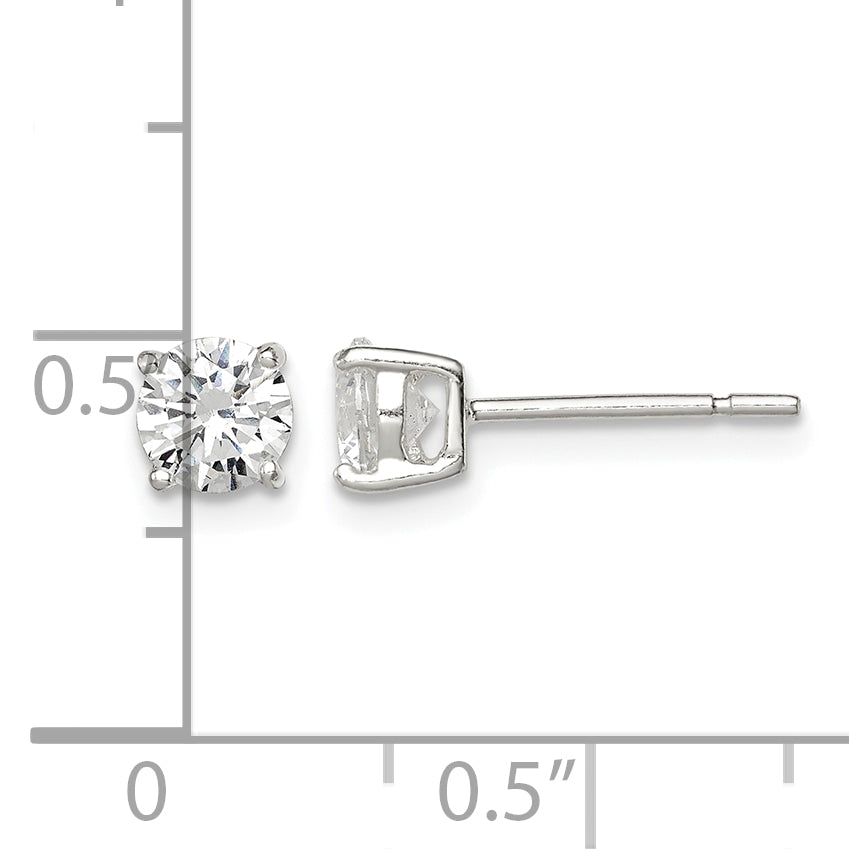 Sterling Silver 5mm Round Basket Set CZ Stud Earrings