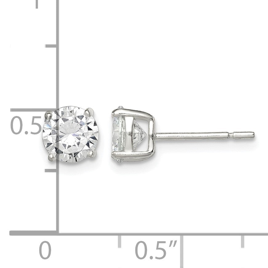 Sterling Silver 6mm Round Basket Set CZ Stud Earrings