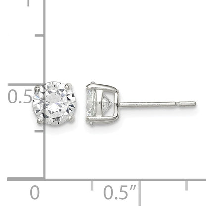 Sterling Silver 6mm Round Basket Set CZ Stud Earrings