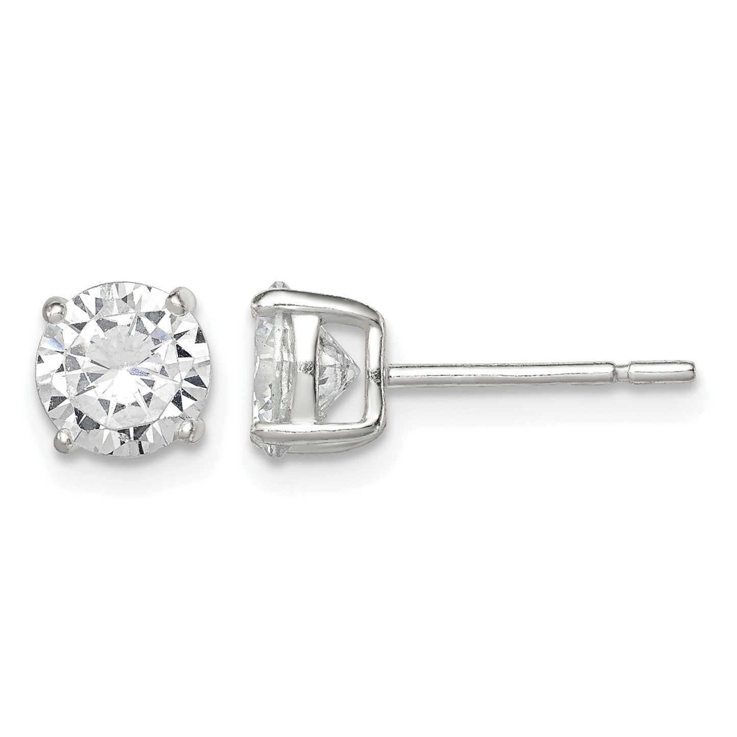 Sterling Silver 6mm Round Basket Set CZ Stud Earrings