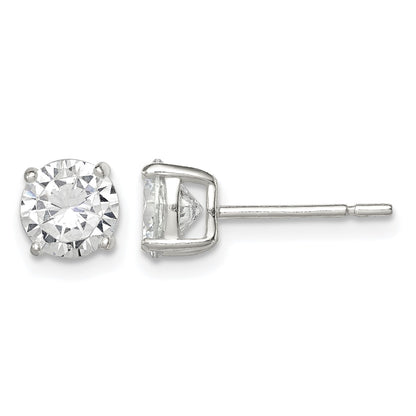 Sterling Silver 6mm Round Basket Set CZ Stud Earrings