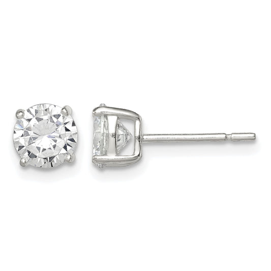 Sterling Silver 6mm Round Basket Set CZ Stud Earrings
