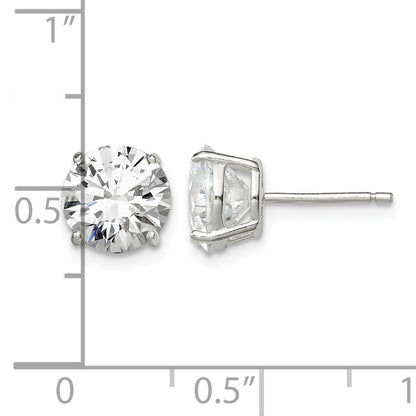 Sterling Silver 8mm Round Basket Set CZ Stud Earrings