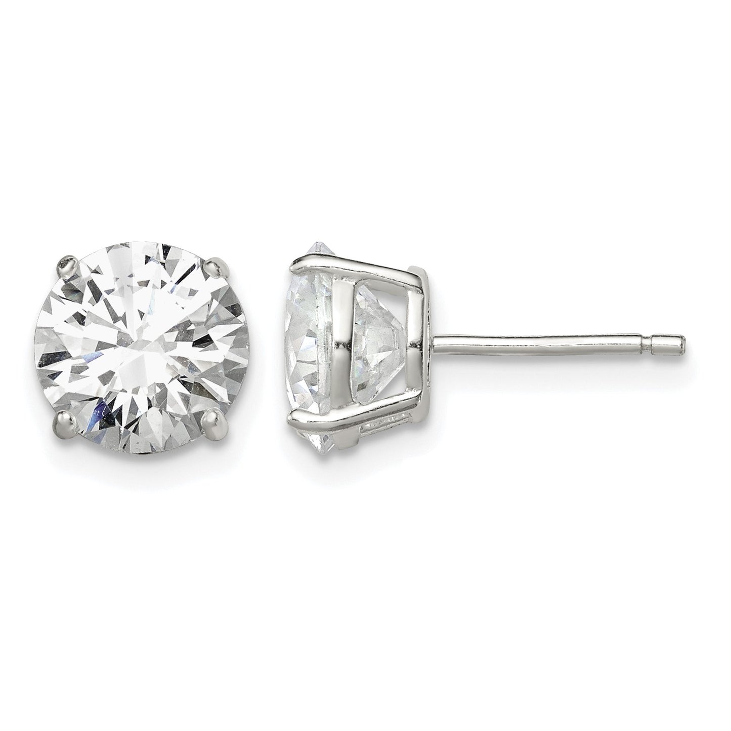 Sterling Silver 8mm Round Basket Set CZ Stud Earrings