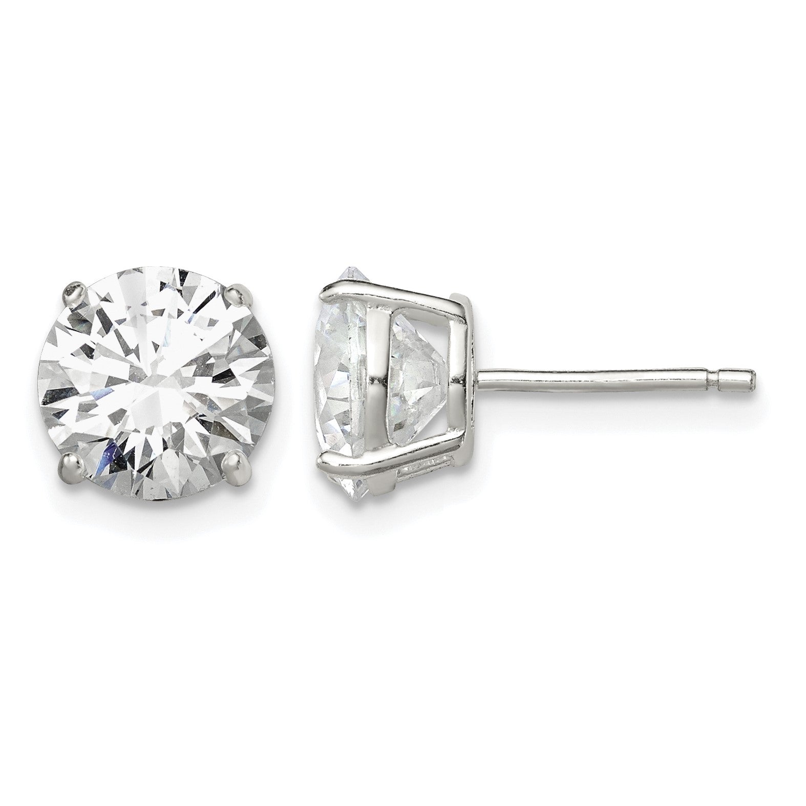 Sterling Silver 8mm Round Basket Set CZ Stud Earrings