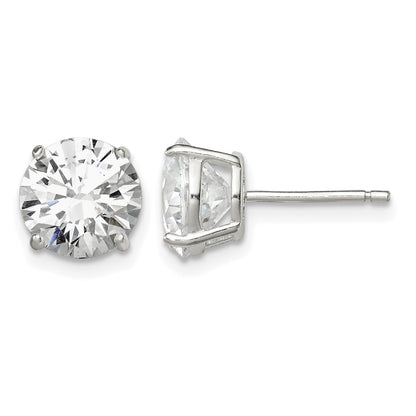 Sterling Silver 8mm Round Basket Set CZ Stud Earrings