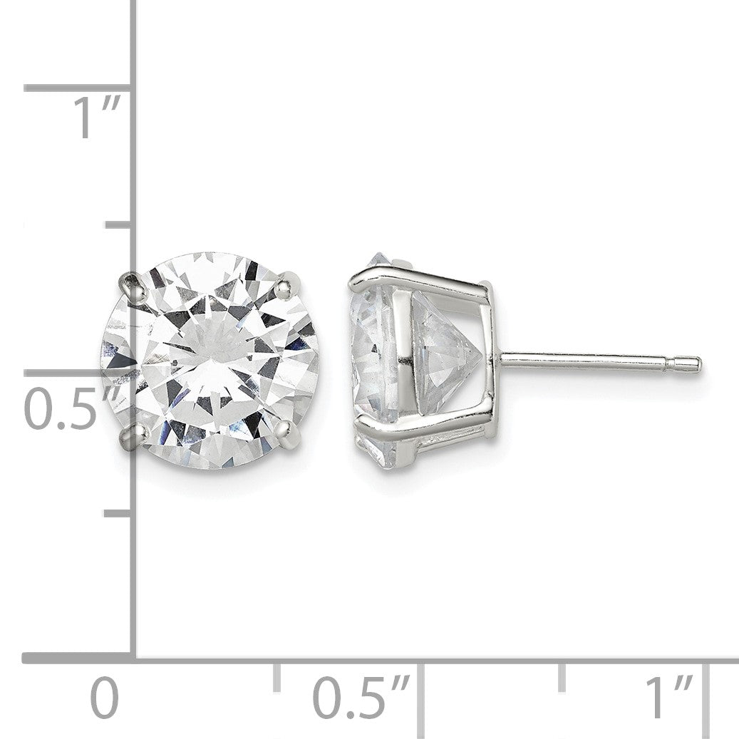 Sterling Silver 10mm Round Basket Set CZ Stud Earrings