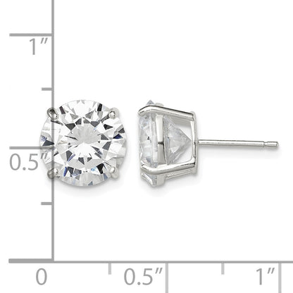 Sterling Silver 10mm Round Basket Set CZ Stud Earrings