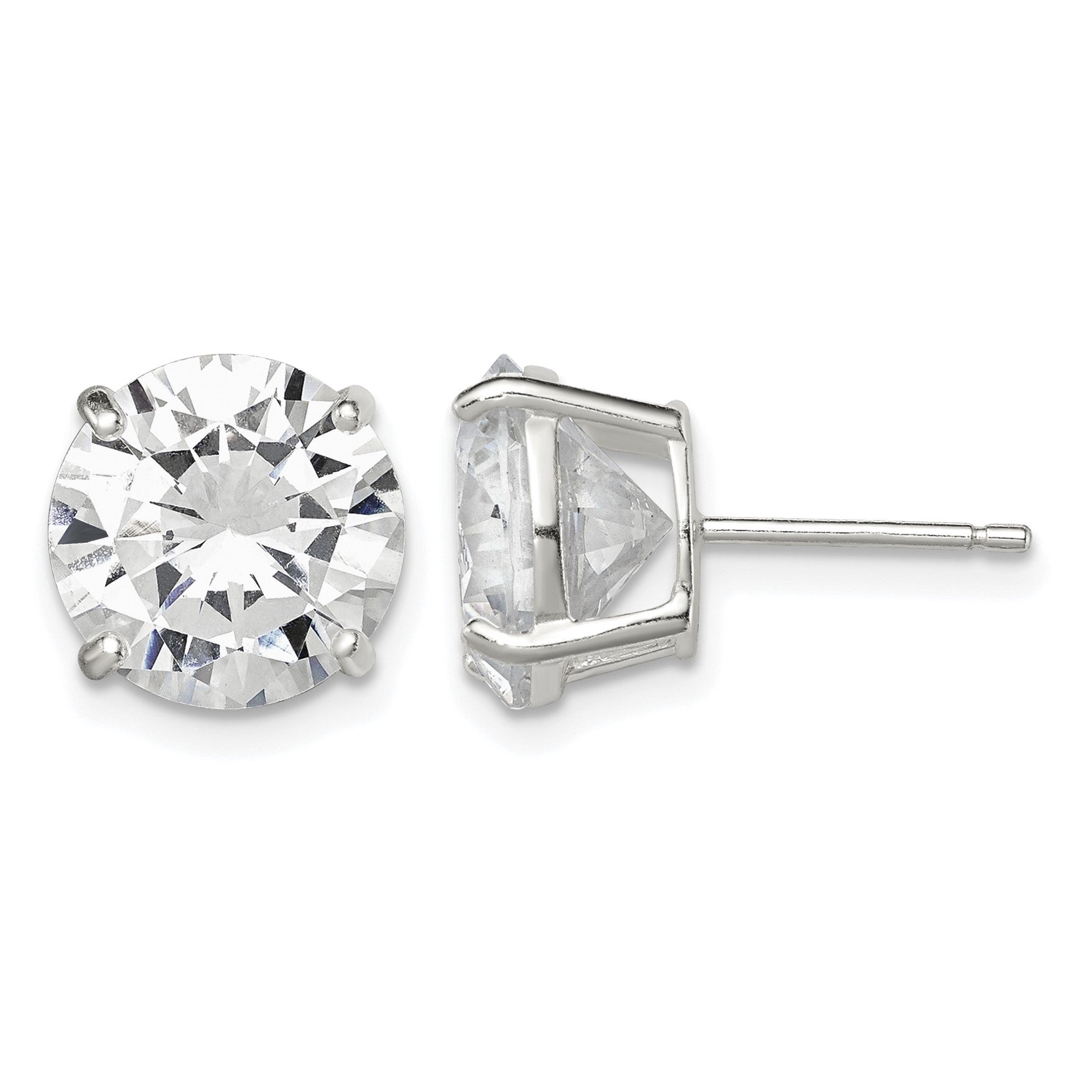 Sterling Silver 10mm Round Basket Set CZ Stud Earrings
