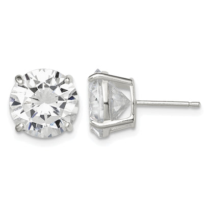 Sterling Silver 10mm Round Basket Set CZ Stud Earrings