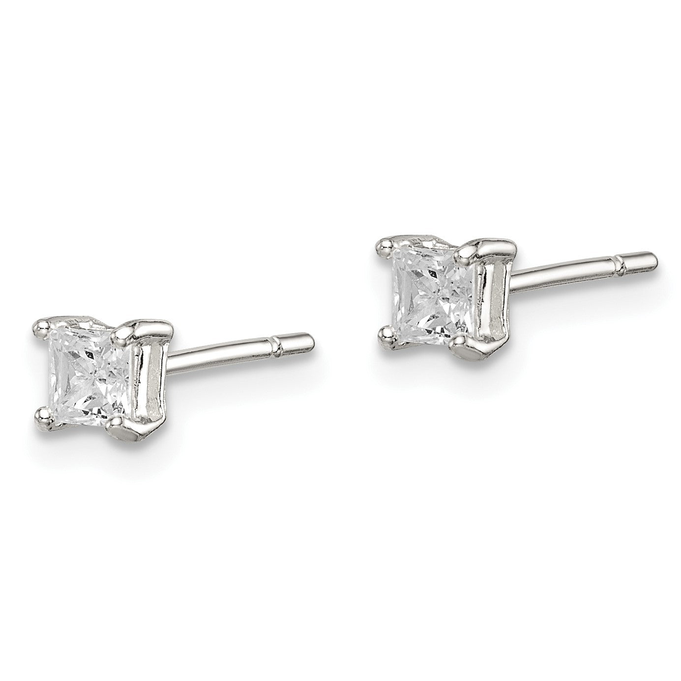 Sterling Silver 3mm Square CZ Basket Set Stud Earrings