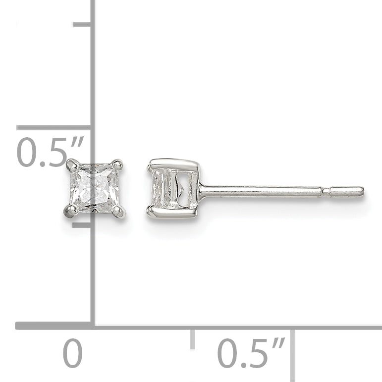 Sterling Silver 3mm Square CZ Basket Set Stud Earrings