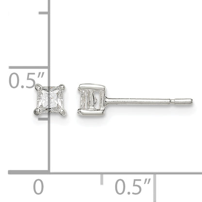 Sterling Silver 3mm Square CZ Basket Set Stud Earrings