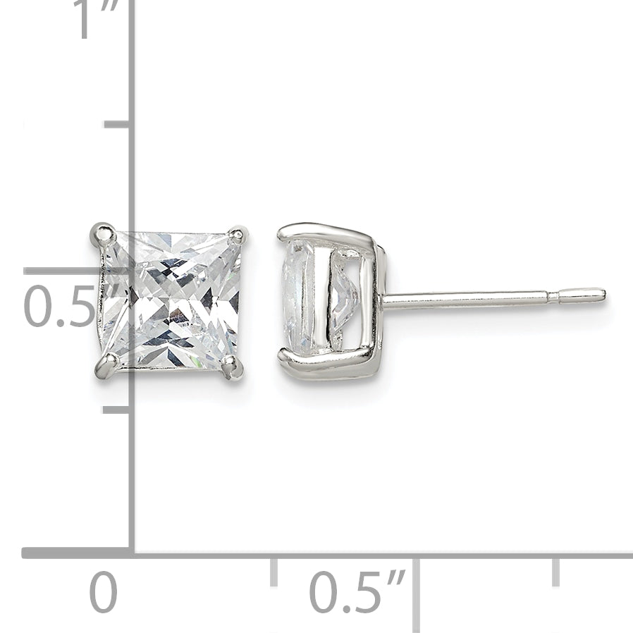 Sterling Silver 6mm Square CZ Basket Set Stud Earrings