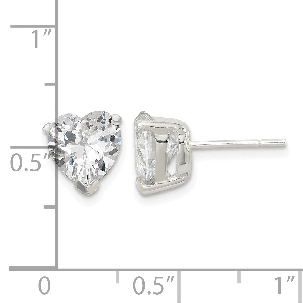 Sterling Silver Polished 8mm Heart 3 Prong Basket Set CZ Stud Earrings