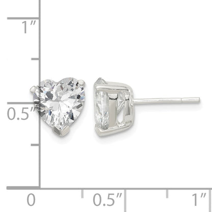 Sterling Silver Polished 8mm Heart 3 Prong Basket Set CZ Stud Earrings