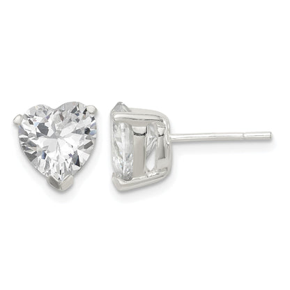 Sterling Silver Polished 8mm Heart 3 Prong Basket Set CZ Stud Earrings