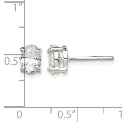Sterling Silver Polished 5x7mm Oval Basket Set CZ Stud Earrings