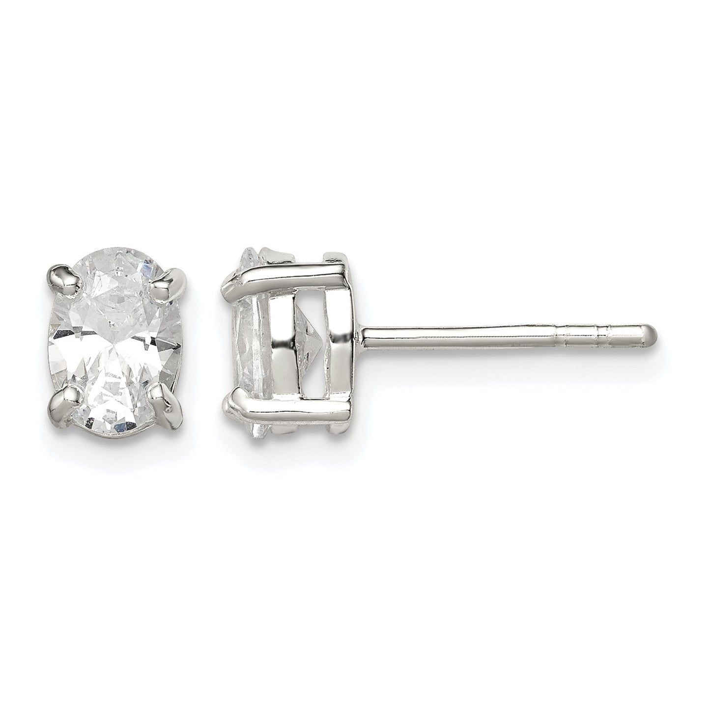 Sterling Silver Polished 5x7mm Oval Basket Set CZ Stud Earrings