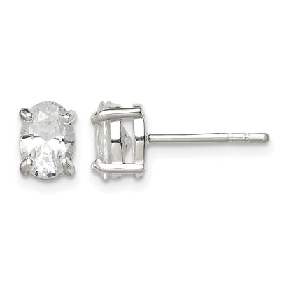 Sterling Silver Polished 5x7mm Oval Basket Set CZ Stud Earrings
