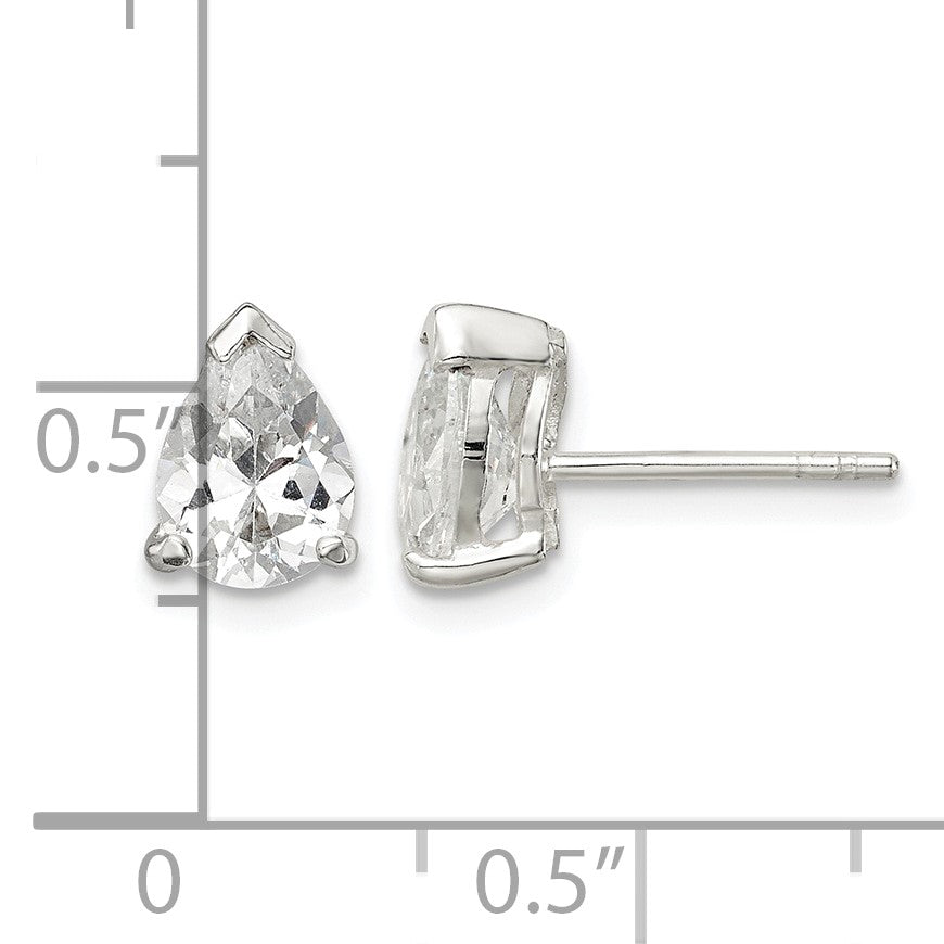 Sterling Silver Polished 5x7mm Pear Basket Set CZ Stud Earrings