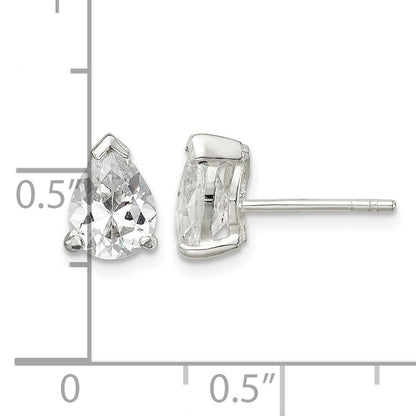 Sterling Silver Polished 5x7mm Pear Basket Set CZ Stud Earrings