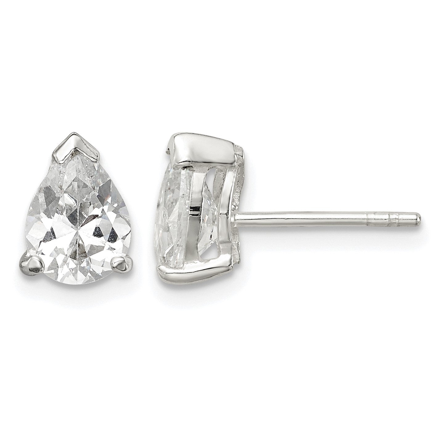 Sterling Silver Polished 5x7mm Pear Basket Set CZ Stud Earrings