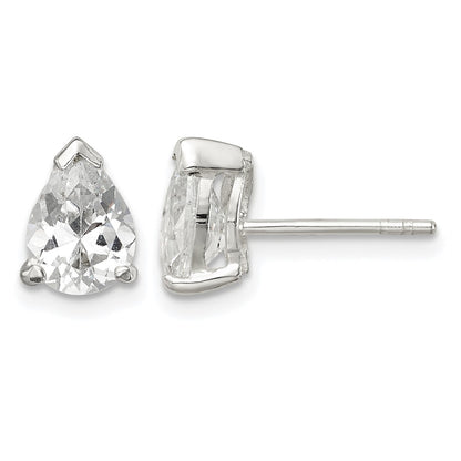 Sterling Silver Polished 5x7mm Pear Basket Set CZ Stud Earrings