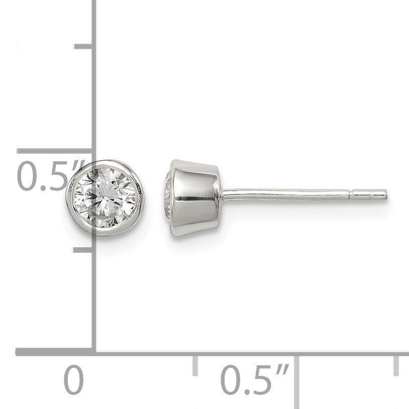Sterling Silver Polished 4mm Round CZ Bezel Set Stud Earrings