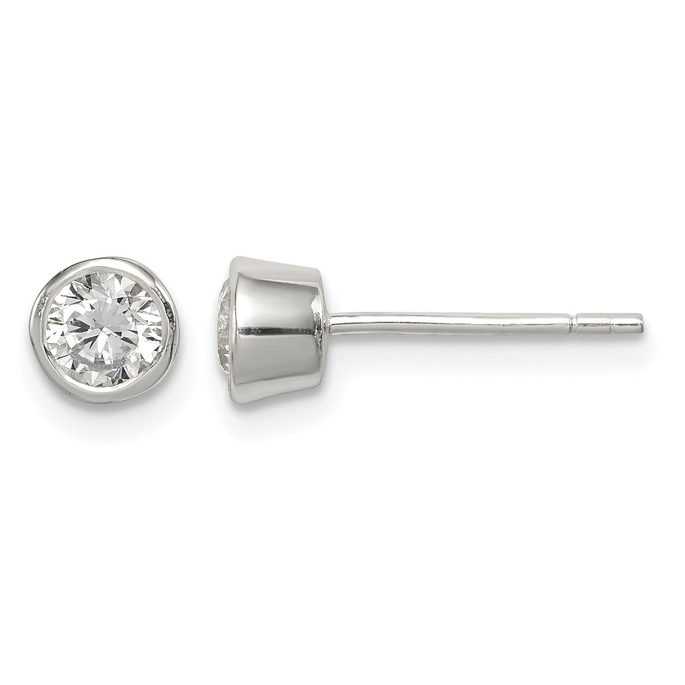 Sterling Silver Polished 4mm Round CZ Bezel Set Stud Earrings