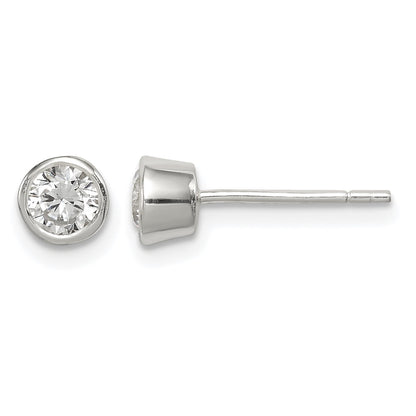 Sterling Silver Polished 4mm Round CZ Bezel Set Stud Earrings