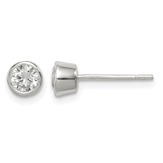 Sterling Silver Polished 4mm Round CZ Bezel Set Stud Earrings