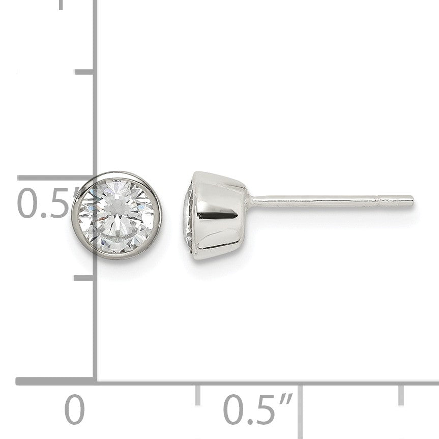 Sterling Silver Polished 5mm Round CZ Bezel Set Stud Earrings