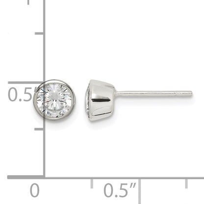 Sterling Silver Polished 5mm Round CZ Bezel Set Stud Earrings