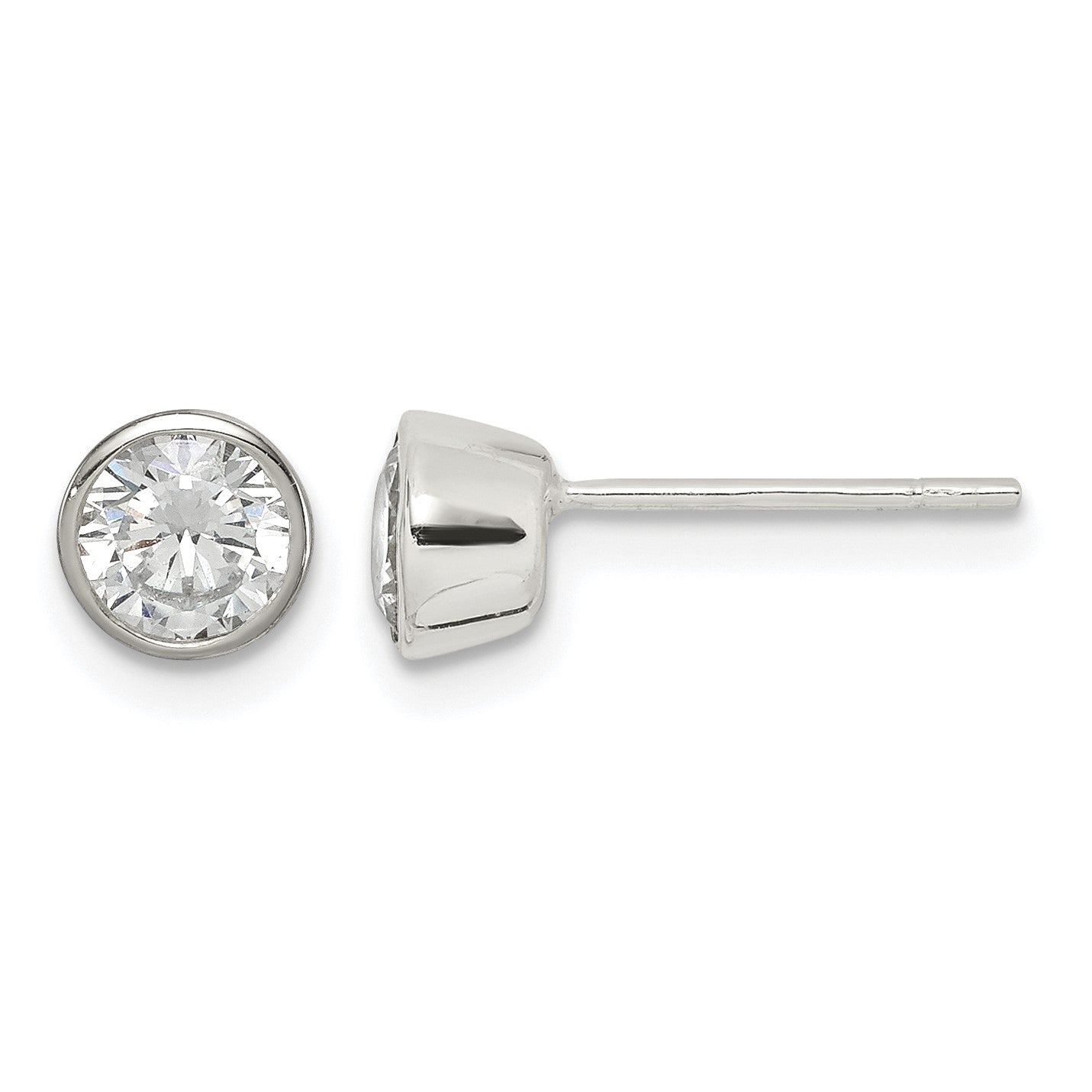 Sterling Silver Polished 5mm Round CZ Bezel Set Stud Earrings