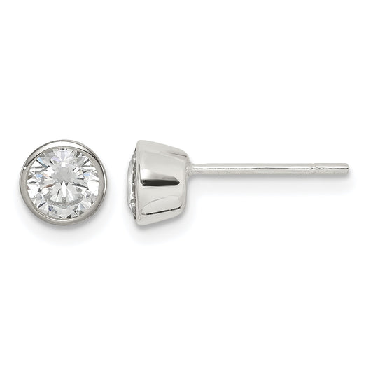 Sterling Silver Polished 5mm Round CZ Bezel Set Stud Earrings